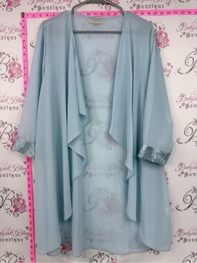 Kleio cardigan shiny floral Light Blue Chiffon Draped Robe with Shimmer Cuff